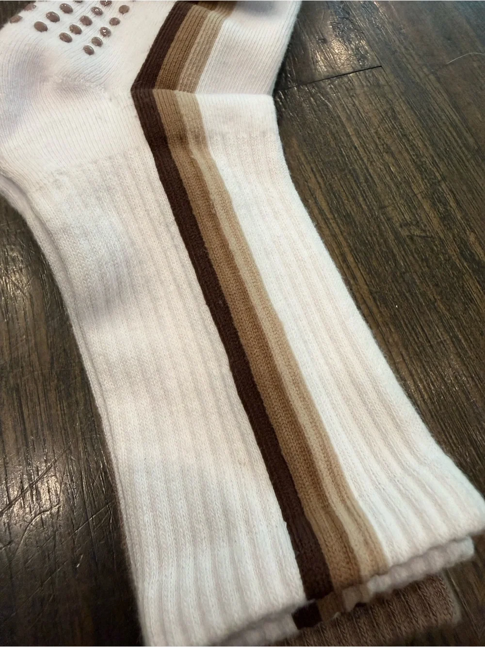Balance Collection White Mid-Crew Grip Socks with Brown and Tan Stripes - 2-Pack